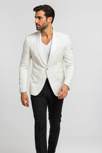 Alberto Nardoni Brand White Paisley Shawl Collar Tuxedo Dinner Jacket & Men'S Blazer Sport Jacket