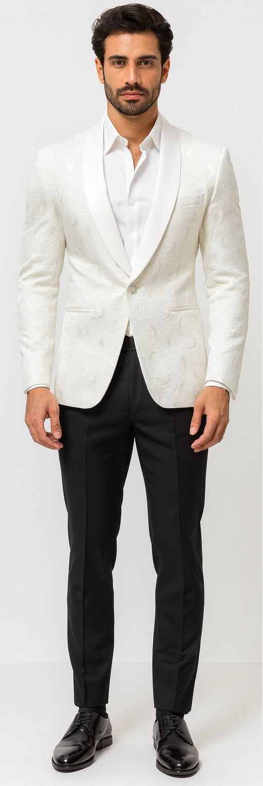Alberto Nardoni Brand White Paisley Shawl Collar Tuxedo Dinner Jacket & Men'S Blazer Sport Jacket