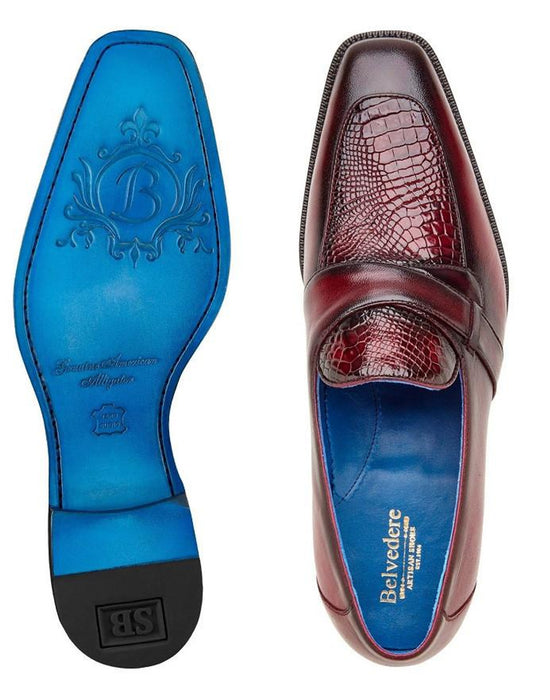 Belvedere Mens Alligator Dress Shoes Burgundy Slip On Tornado