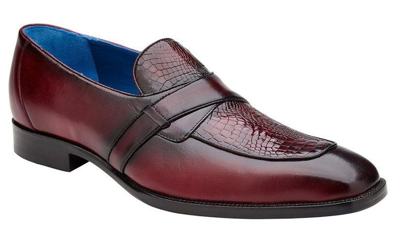 Belvedere Mens Alligator Dress Shoes Burgundy Slip On Tornado Camel / 12M