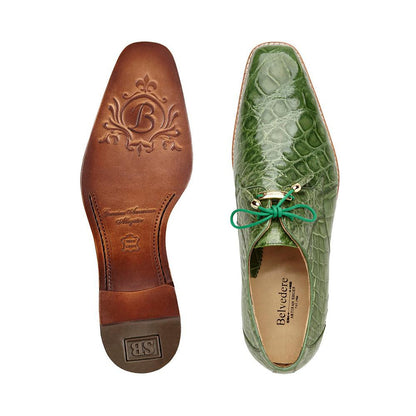 Belvedere Men's Alligator Oxford Shoes Pistacchio Green Lago - Image 3