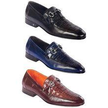 Lombardy Men's Crocodile Calfskin Bit Almond Toe Loafers