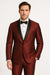 Men's Burgundy Shiny Tuxedo with Black Satin Shawl Lapel – Ultra Slim Fit Party & Prom Suit