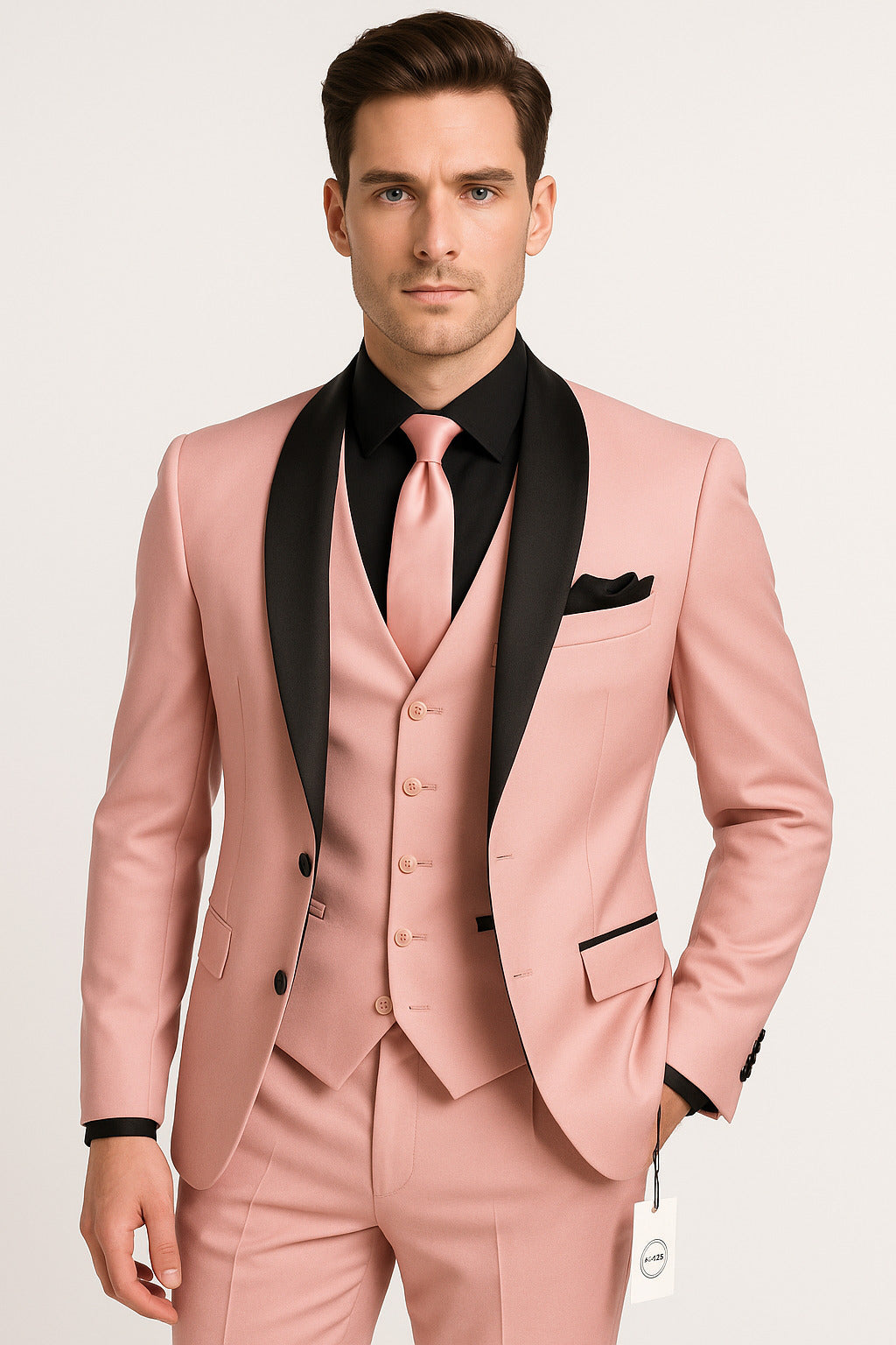 Mens Pink Tuxedo With Textured Pattern Four Piece Set main image 0