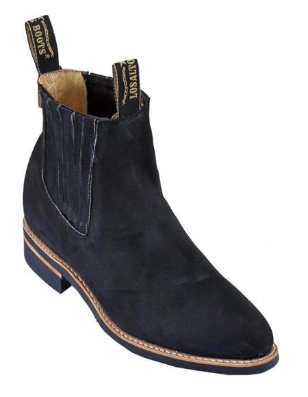 Black Los Altos Boots Men's Charro Botin Short Ankle Nubuck Leather Boots