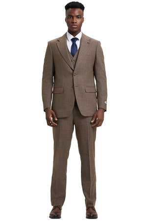 Men's Stacy Adams Modern Fit Vested Suit in Taupe Micro Check Plaid - Image 2