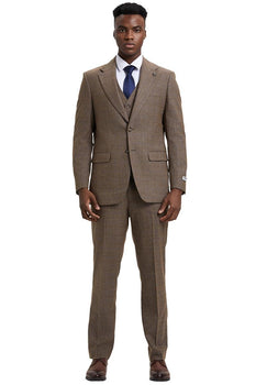 Men's Stacy Adams Modern Fit Vested Suit in Taupe Micro Check Plaid - Image 2