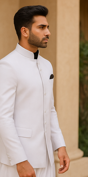 Apollo King Suit Men's 2 Piece Nehru Style Suit Apollo King White