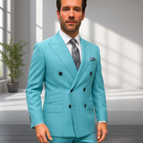 Wool Suit - Italian Made Business Suit by Statement Men's 2 Piece 100% Wool Double Breasted Suit - Pinstripe Pattern Modern Fit