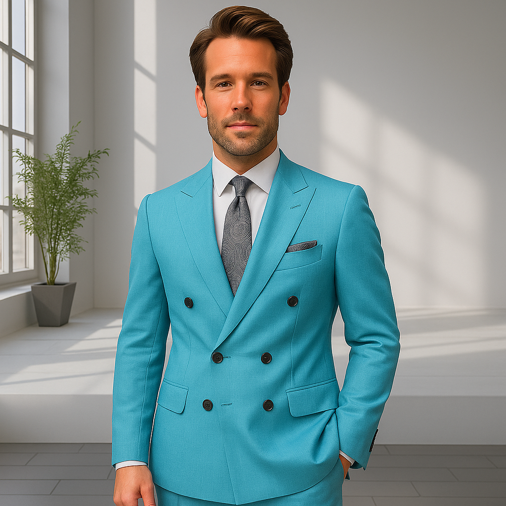 Wool Suit - Italian Made Business Suit by Statement Men's 2 Piece 100% Wool Double Breasted Suit - Pinstripe Pattern Modern Fit