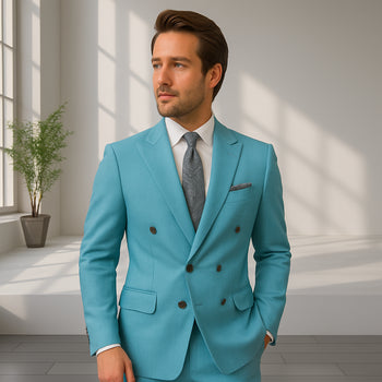 Wool Suit - Italian Made Business Suit by Statement Men's 2 Piece 100% Wool Double Breasted Suit - Pinstripe Pattern