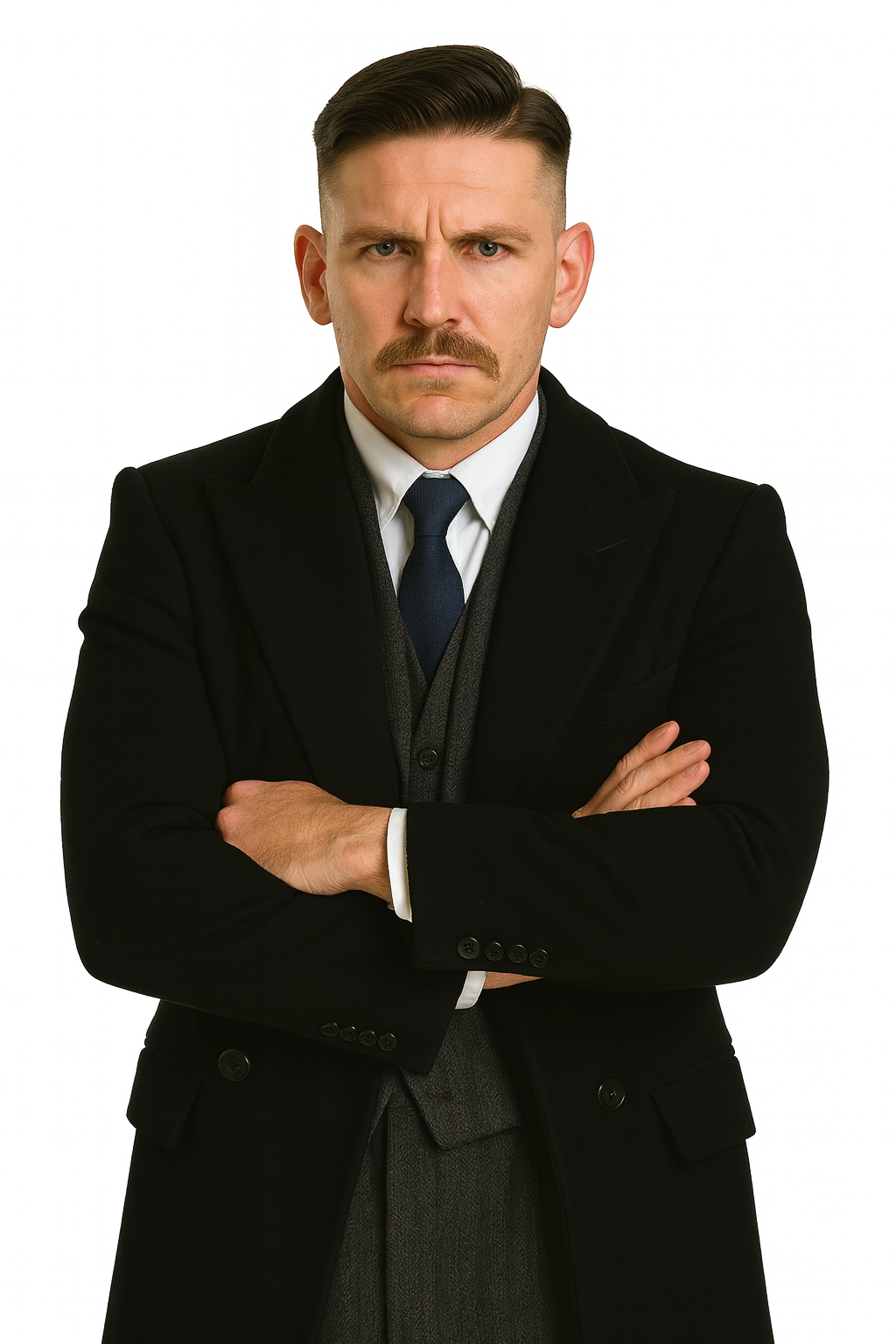 Arthur Shelby Vested Gray Plaid Peaky Blinders Suit - Peaky Blinders Outfit + Black  Double Breasted Overcoat (Peaky Blinder Custome) - Image 4