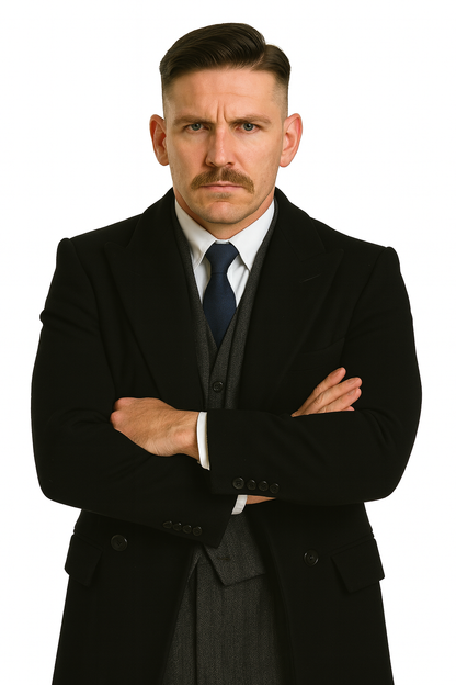 Arthur Shelby Vested Gray Plaid Peaky Blinders Suit - Peaky Blinders Outfit + Black  Double Breasted Overcoat (Peaky Blinder Custome) - Image 4