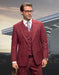 Athletic Suit - Burgundy Windowpane - Plaid Suit Modern Fit Side Vented Super 150'S Wool Fabric