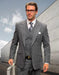 Athletic Suit - Classic Fit Charcoal Grey Windowpane - Plaid Suit Classic Fit Wide Leg Pleated Pants Super 150's Wool Fabric - 100% Percent Wool Fabric Suit - Worsted Wool Business Suit