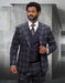 Athletic Suit - Eggplant Windowpane - Plaid Suit Modern Fit Side Vented Super 150's Wool Fabric - 100% Percent Wool Fabric Suit - Worsted Wool Business Suit