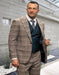 Athletic Suit - Jade Windowpane - Plaid Suit Modern Fit Side Vented Super 150'S Wool Fabric