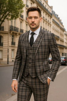Men's Black and White Plaid Three-Piece Suit – Modern Slim Fit Tuxedo for Church and Business