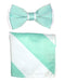 Men's Auqa / White Polyester Satin dual colors classic Bowtie with hankie - Men's Neck Ties - Mens Dress Tie - Trendy Mens Ties