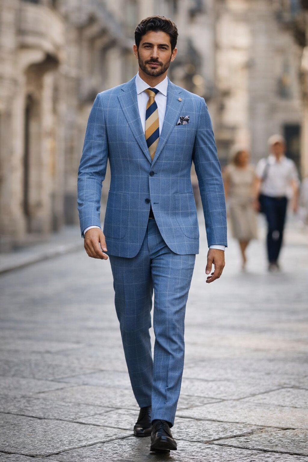 "Azure Elegance: Unconstructed Windowpane Blazer for Prom and Wedding Attire"