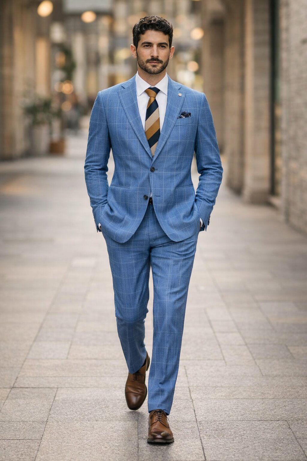 "Azure Elegance: Unconstructed Windowpane Blazer for Prom and Wedding Attire"