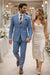"Azure Elegance: Unconstructed Windowpane Blazer for Prom and Wedding Attire"