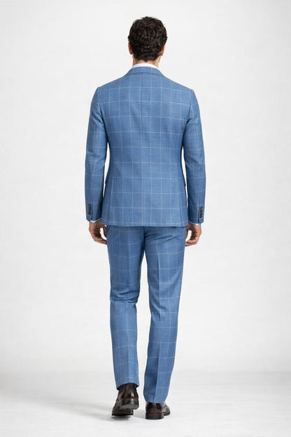 "Azure Elegance: Unconstructed Windowpane Blazer for Prom and Wedding Attire"