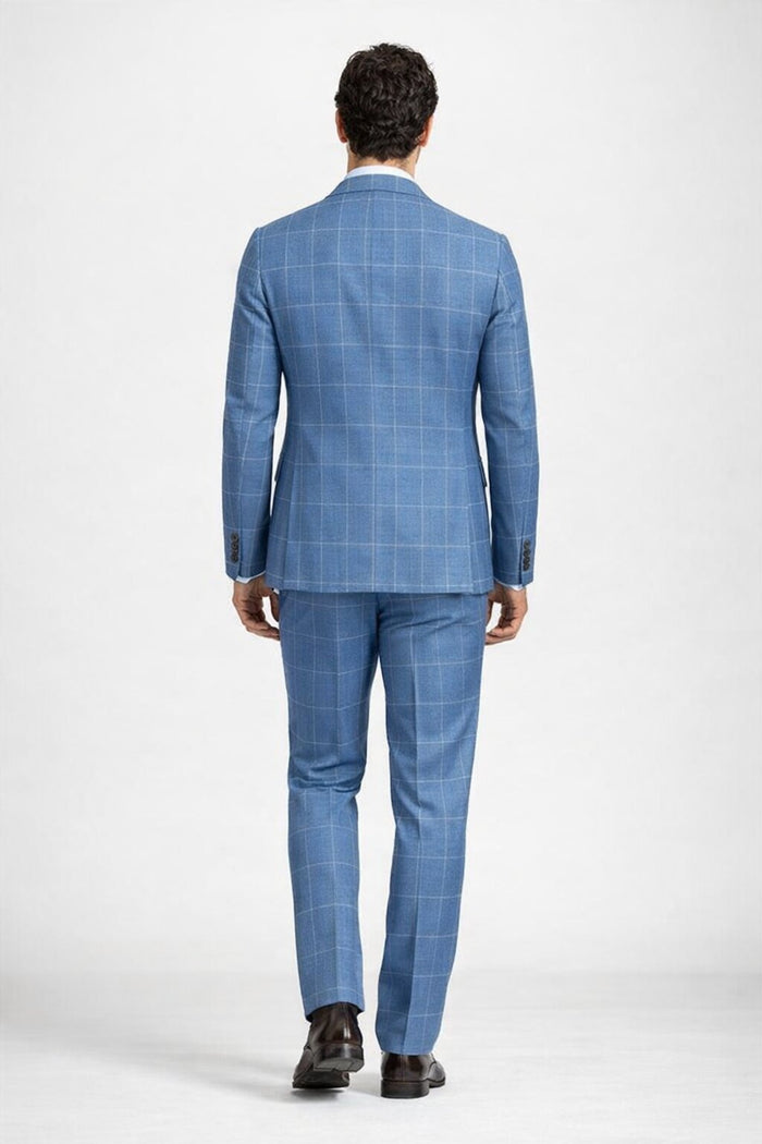 "Azure Elegance: Unconstructed Windowpane Blazer for Prom and Wedding Attire"