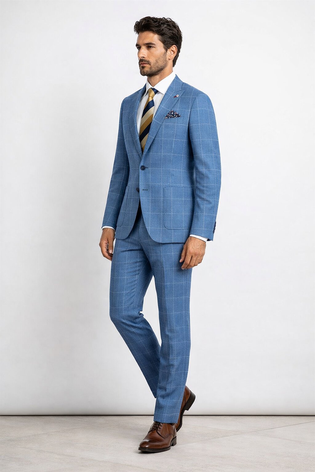 "Azure Elegance: Unconstructed Windowpane Blazer for Prom and Wedding Attire"