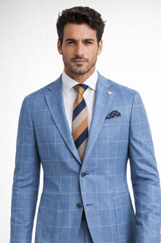 "Azure Elegance: Unconstructed Windowpane Blazer for Prom and Wedding Attire"