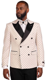 Vitali Beige Polka Dot Double Breasted Modern Fit Suit G8814
