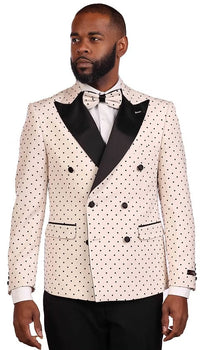 Vitali Beige Polka Dot Double Breasted Modern Fit Suit G8814