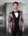 Mens Vested One Button Shawl Lapel Herringbone Tuxedo in Burgundy