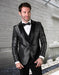 Mens Vested Peak Lapel Shiny Pattern Tuxedo in Black