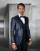 Mens Vested Peak Lapel Shiny Pattern Tuxedo in Navy