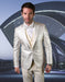 Mens Vested Peak Lapel Shiny Pattern Tuxedo in Ivory