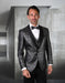 Mens Vested Shiny Diamond Print Tuxedo in Black