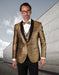 Mens Vested Shiny Diamond Print Tuxedo in Gold