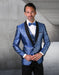 Mens Vested Shiny Diamond Print Tuxedo in Royal Blue