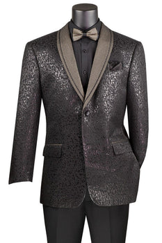 Mens Black Blazer - Men's Two Button Modern Fit Shawl Lapel Tuxedo Jacket in Shiny Glitter Black
