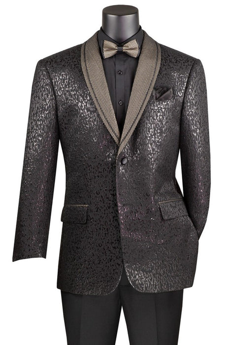 Mens Black Blazer - Men's Two Button Modern Fit Shawl Lapel Tuxedo Jacket in Shiny Glitter Black