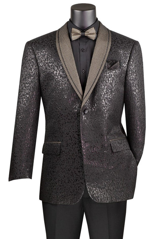 Mens Black Blazer - Men's Two Button Modern Fit Shawl Lapel Tuxedo Jacket in Shiny Glitter Black