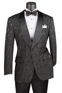 Mens Black Blazer - Men's Regular Fit Square Shawl Prom & Wedding Tuxedo Jacket in Black Paisley Rose Print