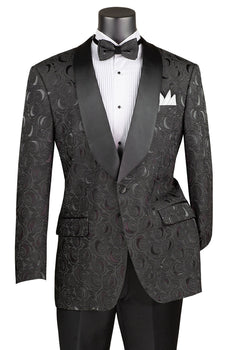 Mens Black Blazer - Men's Regular Fit Square Shawl Prom & Wedding Tuxedo Jacket in Black Paisley Rose Print