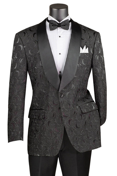 Mens Black Blazer - Men's Regular Fit Square Shawl Prom & Wedding Tuxedo Jacket in Black Paisley Rose Print