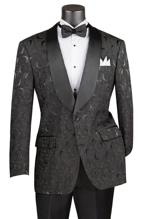 Mens Black Blazer - Men's Regular Fit Square Shawl Prom & Wedding Tuxedo Jacket in Black Paisley Rose Print