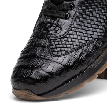 Marco Di Milano Roma Men's Shoes Black Genuine Caiman Crocodile / Woven Leather Fashion Sneakers - Image 9