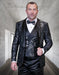 Statement Men's Black Floral Patterned Vested Tuxedo with Bowtie