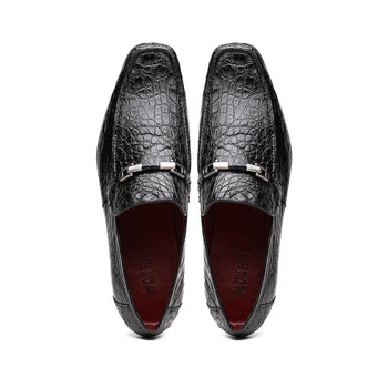 Marco Di Milano Fabro Men's Shoes Black Exotic Crocodile Horsebit Loafers - Image 3
