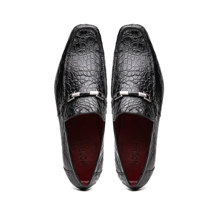 Marco Di Milano Fabro Men's Shoes Black Exotic Crocodile Horsebit Loafers